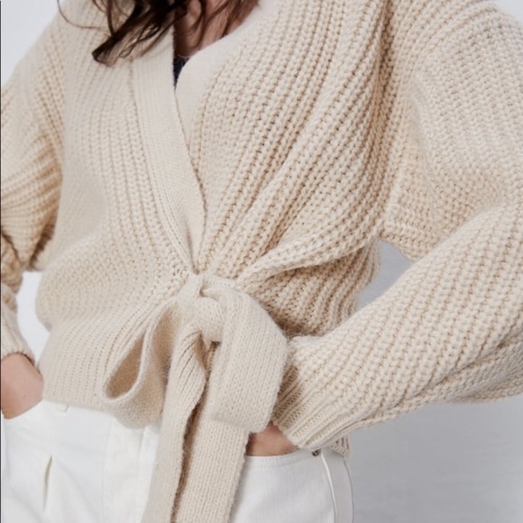 Zara beige cropped belted cardigan - Picture 6 of 7